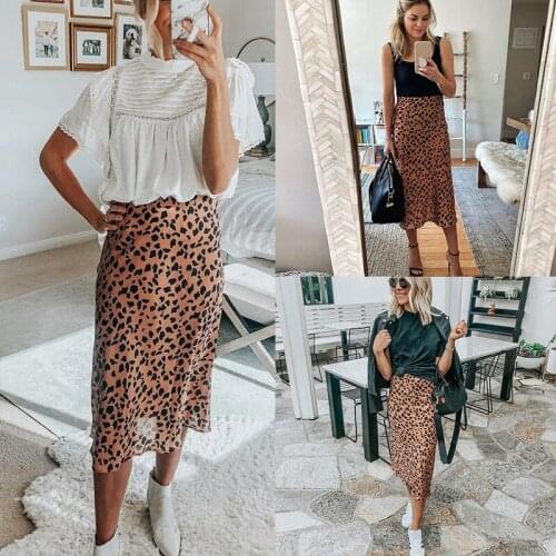 Womens Fashion Print Skirt Summer High Waisted Leopard Pattern Printed Skirt Casual Skirt