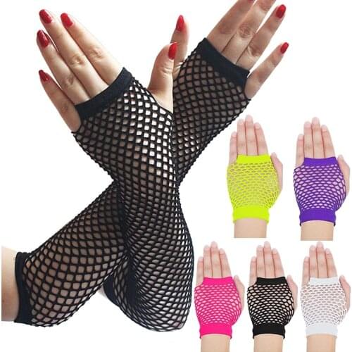 1Pairs Fashion Neon Fishnet Fingerless Long Short Gloves Arm Cuff Party Wear Fancy Dress for Womens Disco Dance Sexy Arm Gloves