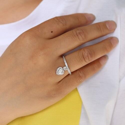 Hot 2018 Women Silver Plated Crystal CZ BLING SPARKING Valentine girlfriend Love Heart Shaped Ring Bridal Wedding Jewelry