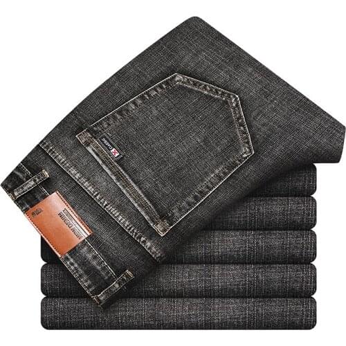 2021 Classic Style 4 Colors Mens Straight-leg Gray Stretch Jeans Business Casual Fashion Denim Pants Male Brand Trousers