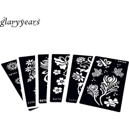 6 Sheets Tattoo Henna Stencil for Women Back Body Paint Art Flower Butterfly Colored Drawing Tattoo Template Accessories S200#03