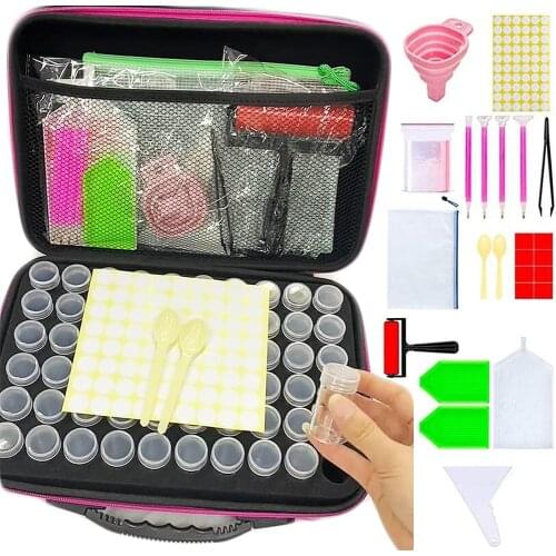 94 pieces 5D Diamond Painting Accessories Storage Box 60 Bottles Beads Storage Container Jar Zippered Case for Diamand Painting