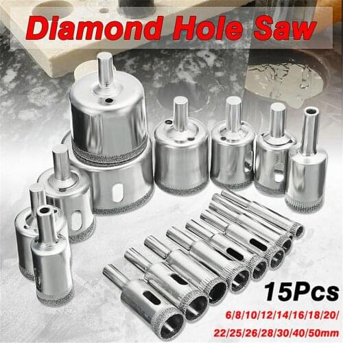 15pcs/set Diamond hole saw drill bit tool 6-50mm ceramic porcelain glass marble 6/8/10/12/14/16/18/20/22/25/26/28/30/40/50mm