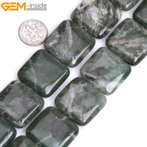 Gem-inside 15" Natural Square Green African Jade Stone Beads For Jewelry Making Beads DIY Beads Trinket Bracelets For Women