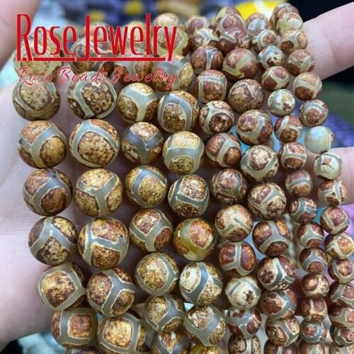 Natural Stone Beads China Tibetan Dzi Football Round Beads 6/8/10/12 mm For Jewelry Making DIY Bracelets Accessories 15" Strand