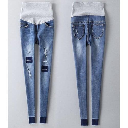 Spring Autumn Maternity Ripped Jeans Denim With Pocket Fashion Pregnant Women Casual Hole Pants Pregnancy Mother Belly Clothing