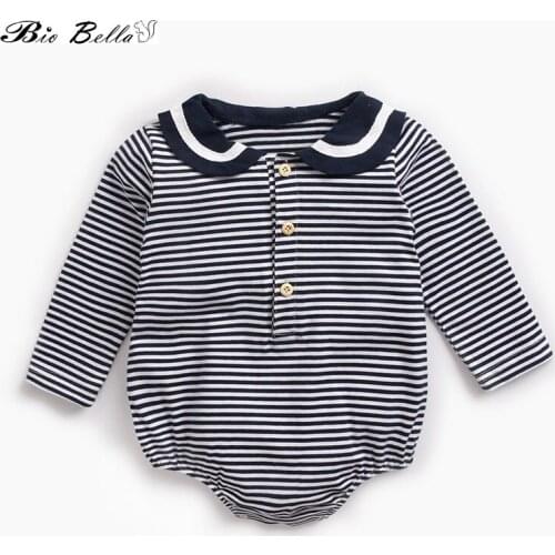 Newborn Baby Rompers Infant Girl Boys Cotton Jumpsuit Sailor Collar Striped Long Sleeve Jumpsuits Sunsuit Outfits Baby Clothing