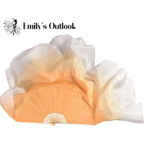 Chinese Folk Dance Yangko Fan Veil Real Silk Half Moon Bamboo Folding Fan Flowy Classical Dance Costume Accessory Champagne