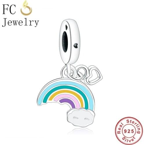 FC Jewelry Fits Original Brand Charms Bracelets 925 Silver Polishing Color Enamel Sky Rainbow Beads for Making Berloque DIY