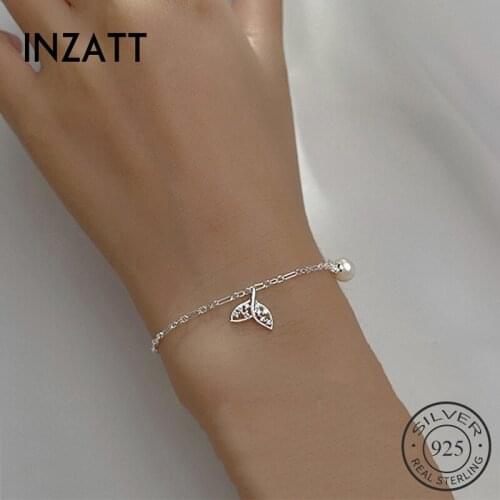 INZATT Real 925 Sterling Silver Zircon Fish Tail Bracelet For Fashion Women Party Cute Animal Fine Jewelry Pearl Accessories