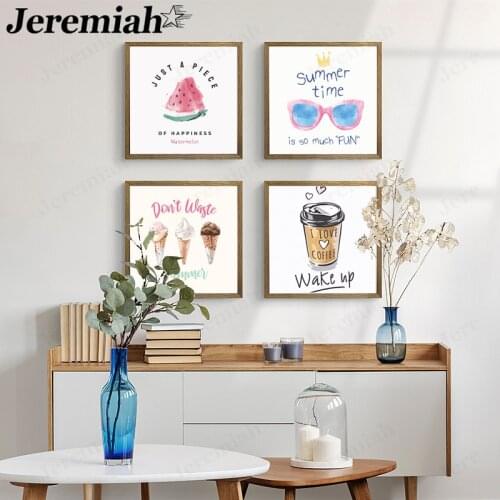 Summer Watermelon Canvas Poster Season Ice Cream Pink Painting Wall Art Nordic Childrens Room Home Decoration Accessories