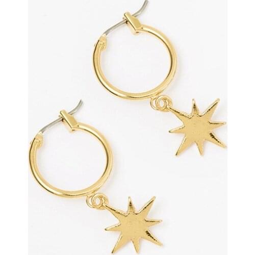WTLTC Bohemia Small North Star Hoop Earrings for Women Hanging Starbust Huggie Earrings Dangle Pendant Earrings Charm Hoops