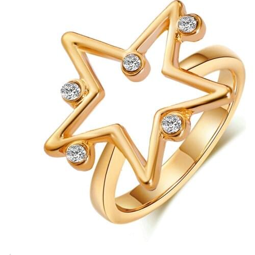 Meetvii Classic Hollow Out Star Zircon Pentagram Rings For Woman New Gothic Korean Gold&Silver Color Girl Ring Fashion Jewelry