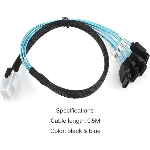 Mini SAS 4i SFF-8087 36P 36-Pin Male to 4 SATA 7-Pin Splitter Adapter Cable 0.5M Connecter Support for 10 GBPs Band
