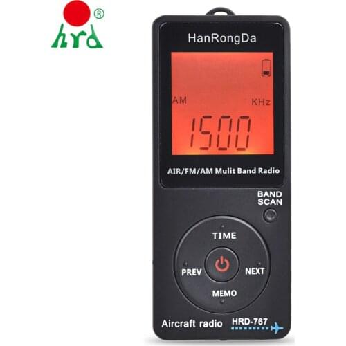 HanRongDa HRD-767 FM/AM/AIR Multi Band Radio Aircraft Band Radio Receiver Blacklit LCD Display Lock Button with Headphones
