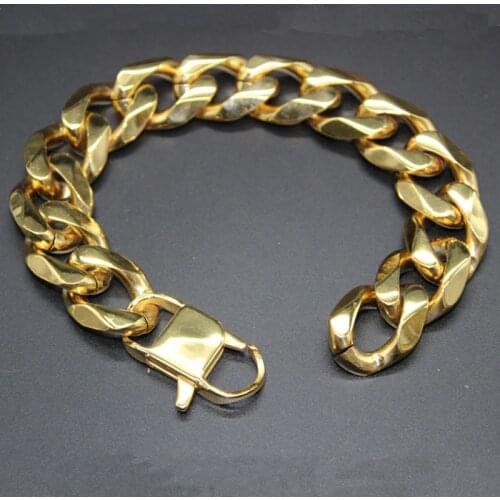 Classic Flat Men Bracelet Gold Curb Link Chain Bracelets Fashion Hip Hop Punk Hand Chains Wristband Cuff Jewelry 10-19mm