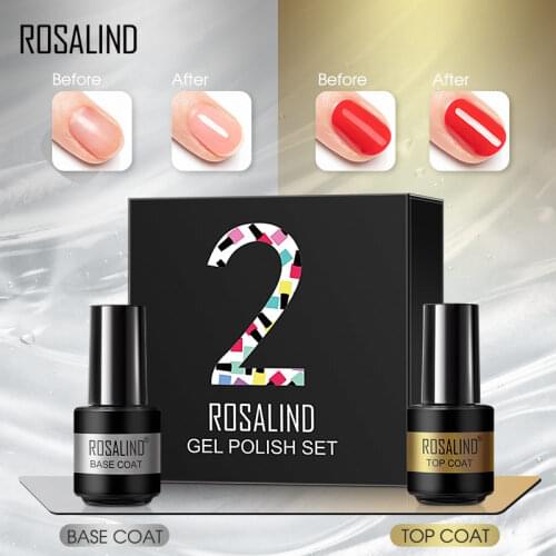 ROSALIND Gel Polish Set 2Pcs Base & Top Coat Sock Off UV/LED Lamp Keep Your Nails Bright And Shiny For A Long Time