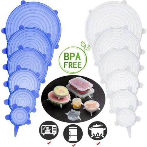Food preservation Cover Non Slip Reusable Silicone Stretch Lids 6 pack