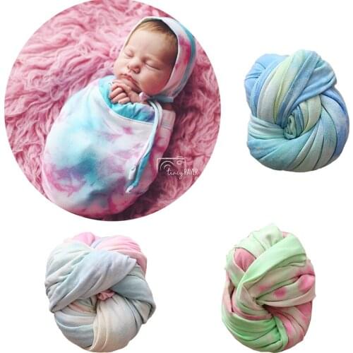 New Tie dye Stretch Spandex Photo Prop Wraps Jersey Baby Long Wrap for Newborn Photography Shoot Posing Aid Swaddling Accessorie