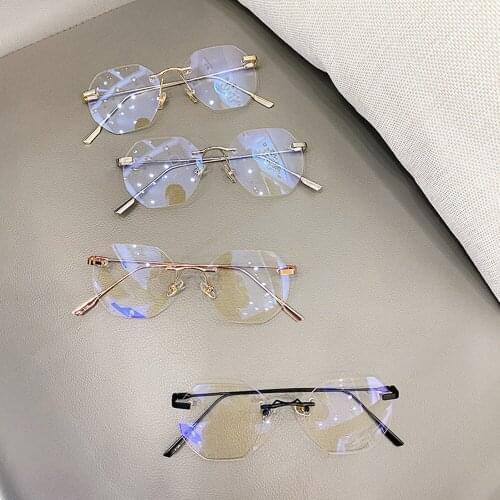 Anti-blue Glasses Blocking Rimless Glasses Women Spectacle Myopia Transparent Glasses Men Irregular Eye Glasses Optical Frames