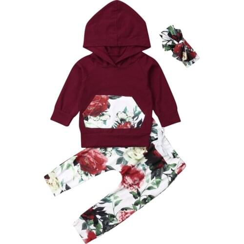 Toddler Baby Clothes 3PCS Kid Baby Girl Hoodie Sweater Tops+Floral Pants Leggings Outfit Set Autumn Clothes