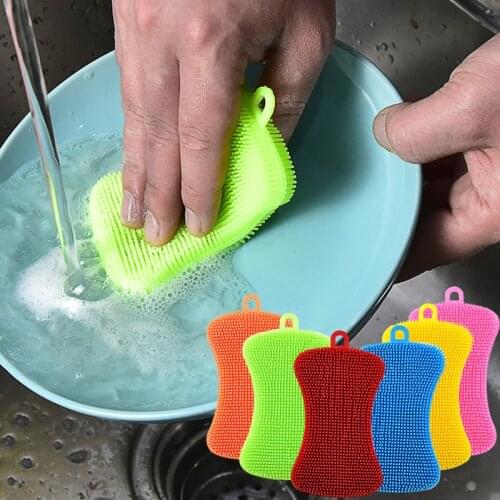 1 Pc Kitchen Cleaning Brush Silicone Dishwashing Brush Pot Pan Sponge Scrubber Fruit Vegetable Dish Washing Cleaning Brushes