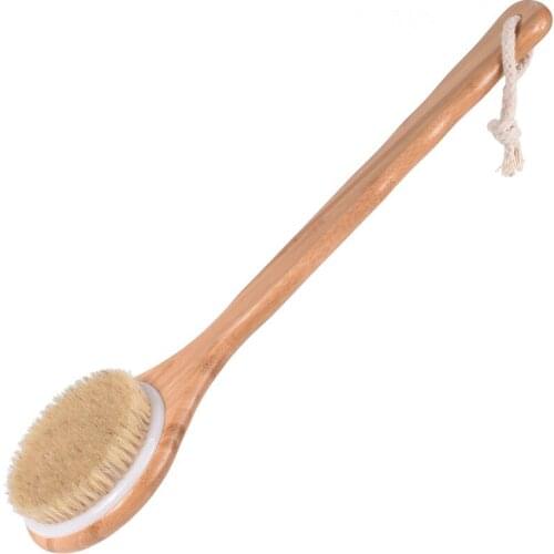 Bath Body Brush Nature Bristles Exfoliating Body Massager with Long Wooden Handle for Dry Brushing and Shower Body Brush