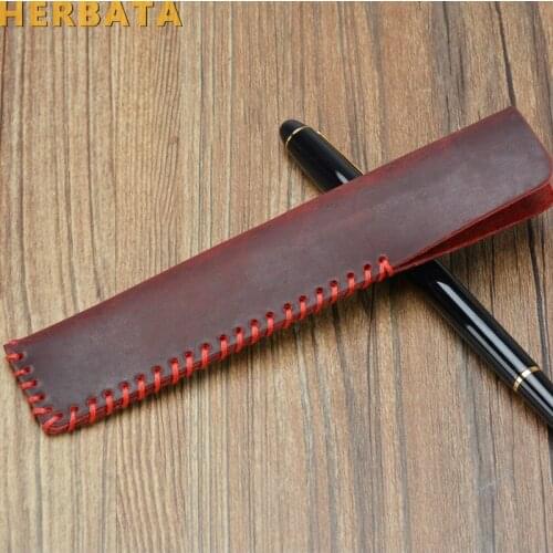 Handmade Leather Pen Case Personalized Vintage Retro Style First Layer Creative Protective School Bag Office Stationery Bag