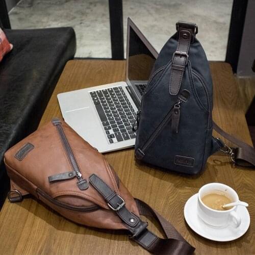 Men Leather Vintage Fashion Sling Chest Bag Travel Cross Body Messenger Small Male Shoulder Bag Anti-Theft Casual Packs