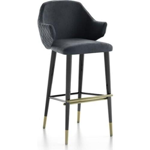Light luxury stainless steel creative bar chair European style bar high foot American velvet solid wood fabric Nordic simple bar
