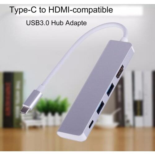 Convenient 4-in-1 High Speed Type-C to HDMI-compatible USB3.0 Hub Adapter for Computer