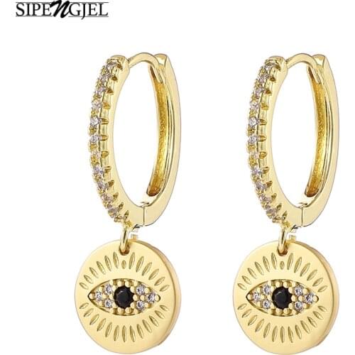 SIPENGJEL New Fashion Cubic Zircon Green Eye Earrings Gold And Silver Color Round Circle Hoop Earrings For Women Jewelry 2021