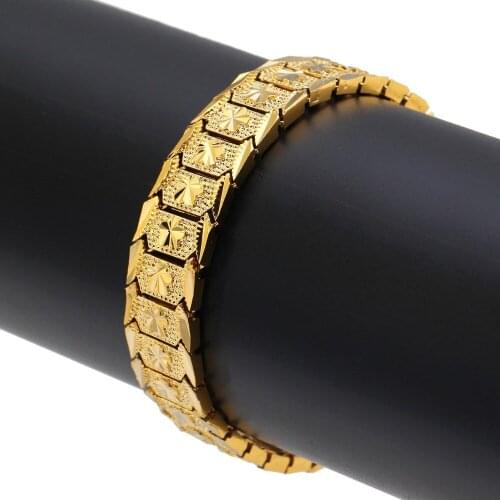 20.5cm Flower Bracelet For Women 24K Gold Brass Bangle Bracelet Trendy Hand Bracelet Ethiopian Jewelry Africa Gift