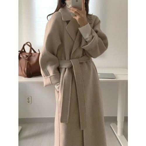 Spring Autumn Winter New Womens Casual Wool Blend Trench Coat Oversize Long Coat with belt Women Wool Coat Cashmere Outerwear