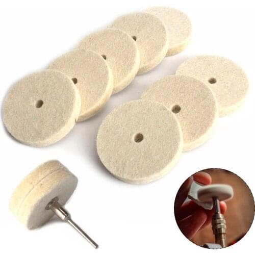 10Pcs Grinding Polishing Buffing Round Wheel Pad Wool Felt +1 Rod 6mm Shank Metal Surface For Dremel Rotary Tools Accessories