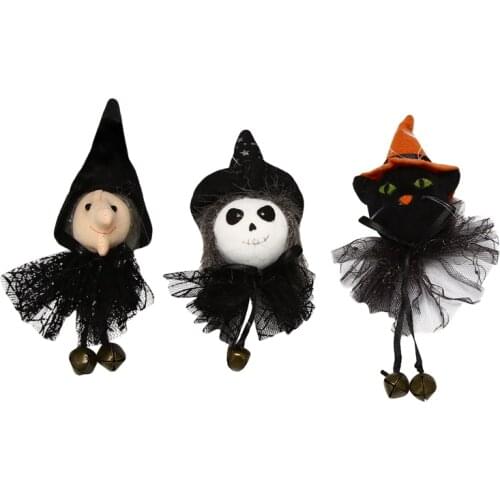 3 Pcs Halloween Decor Hanging Ornaments Scaring Witch Cat Skeleton Round Body Belly Drop Decoration Dolls Kids Gift