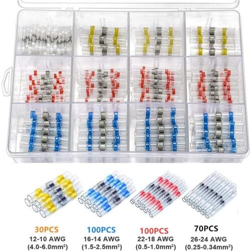300PCS Heat Shrink Soldering Terminals Waterproof Insulated Butt Electrical Wire Connectors Solder Sleeve Splice Terminals Kit