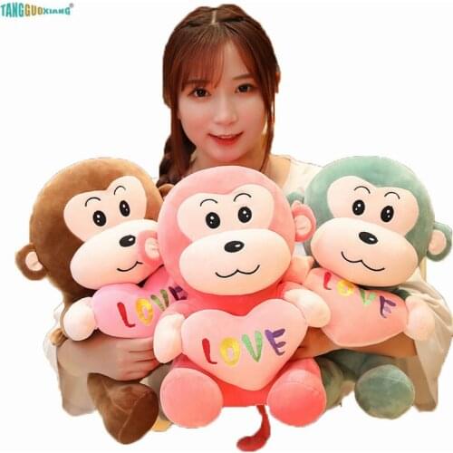 35cm Cute Love Monkey Plush Toys Soft Stuffed Animal Dolls Pink Green Brown Kids Girl baby Playmate lovely birthday Xmas Gift