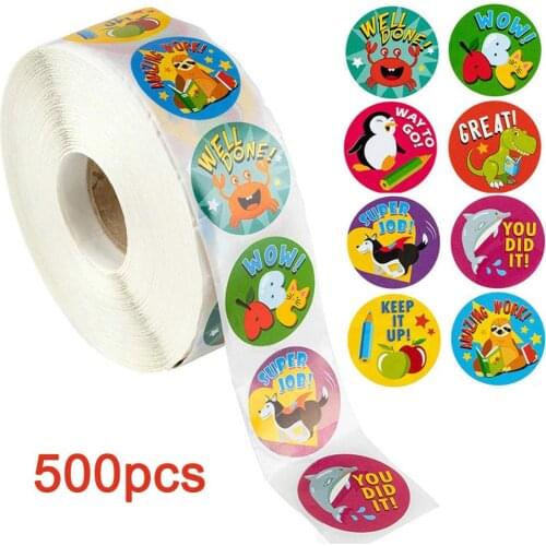 500pcs/roll Zoo Animals Cartoon Stickers for Kids Classic Toys Sticker DIY Gift School Teacher Reward Sticker 8 Designs Pattern