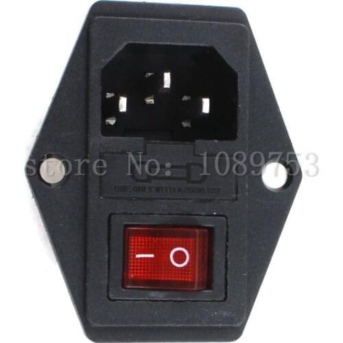 AC 250V 10A 3P IEC320 C14 Inlet Plug Power Socket w Fuse Holder Black Red