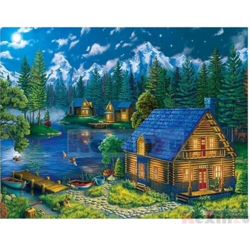 Kexinzu Full 5D DIY Square/Round Drill Diamond Painting "house River" 3d Diamond Embroidery Cross Stitch Decor Gift Ke066