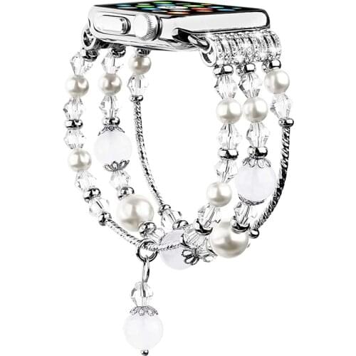 Diamond Jewelry luxury Strap For Apple Watch 4 3 Band 38/42mm Women Pearl Elastic Belt For iWatch Bands SE 6 5 40/44mm Bracelet