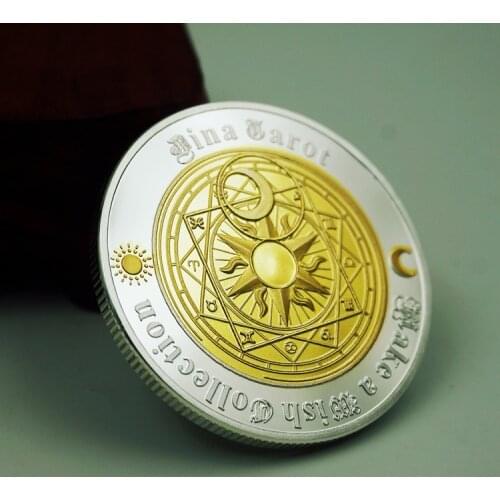 Aqumotic Tarot Coins Wish Money Moonlight Lucky Constellation Sun Moon Star Commemorative Coin Golden & Silver Divination Deity