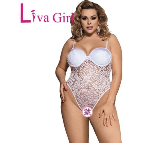 LIVA GIRL Sexy Lace Steel Support Chest Pad Plus Size Bodysuit Woman 2021 Summer Sling Bodycon Jumpsuit Female Solid Slim Tops