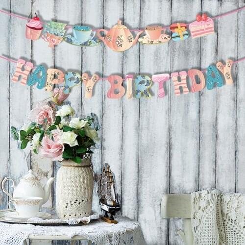 Baby Shower Happy Birthday Party Banners Teapot Dessert Party Decorations Kids Birthday Tea Party Supplies
