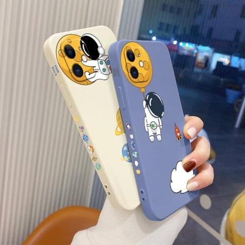 Flying Star Astronaut Phone Case For iPhone 12 Pro Max mini 12Mini 12pro 12promax Liquid Silicone Cover