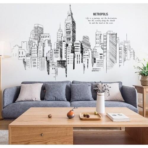 Black and White Building Wall Sticker Creative Modern Home Decoration TV Wall Sofa Backdrop Life Poster Living Room Wallpaper