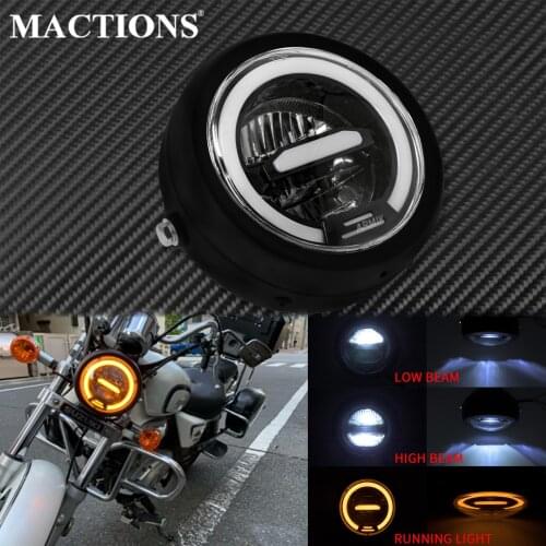 Black Motorcycle Universal 6.5'' Retro LED Headlight Daytime Running High & Low Beam Light HeadLamp For Harley Dyna XL For BMW