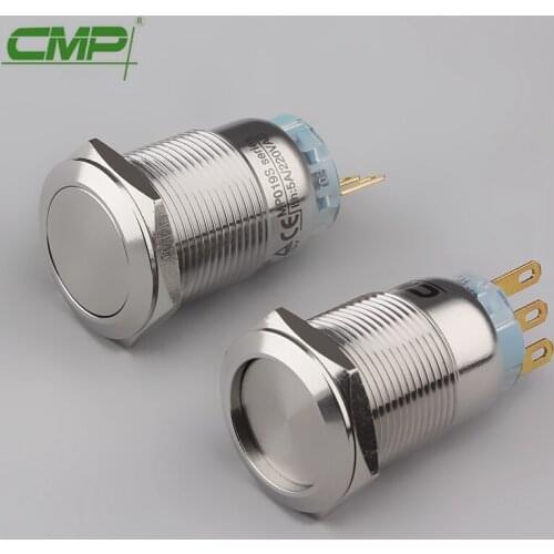 CMP Momentary 2NO2NC DPDT 6 Pin Brass ChromePlate Push Button Switch IP67