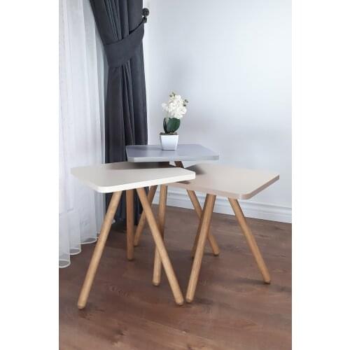 Color Triple Zigon Coffee Table Wood Pedestal Square Design Pastel Colors Gray Cream Cappuccino